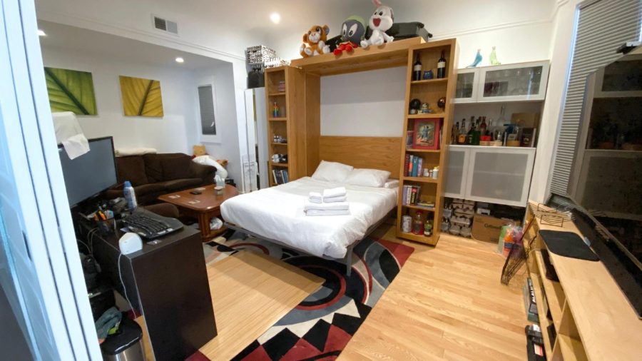 Living room set up as a BR - Go back to living room? Just easy-lift end of bed up and into wall.