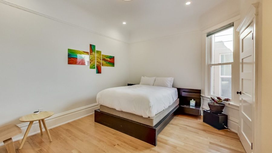 View of the Master Suite queen-sized bed from Master Suite entry...