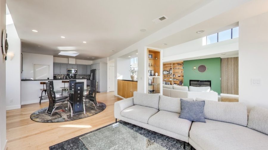 Family room/TV room opens into the Dining room and kitchen