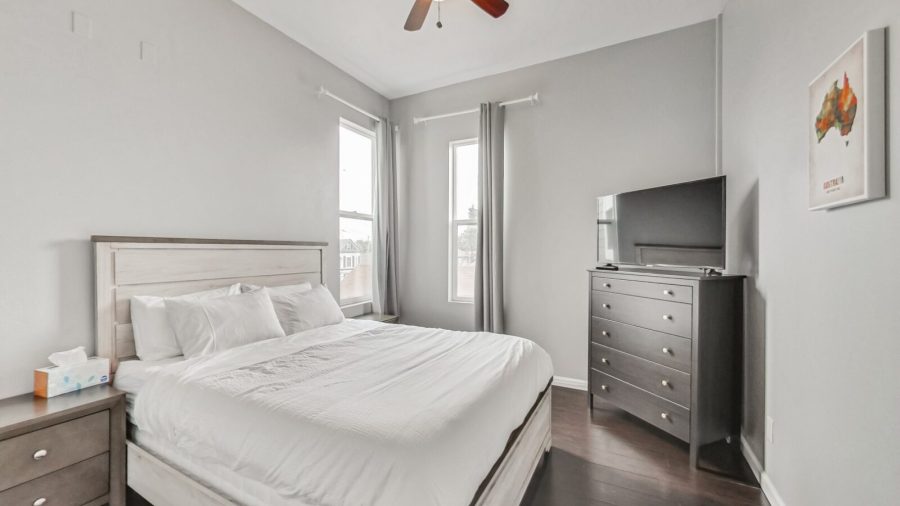 This is the smallest bedroom but it's still very spacious.  featuring a smart tv and large closet. 