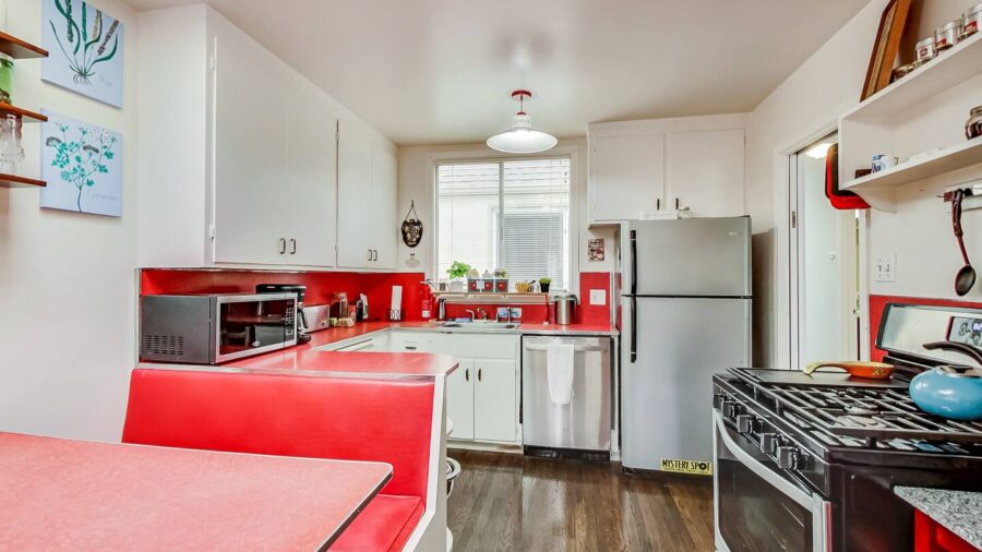Shared eat-in-kitchen with skylight...