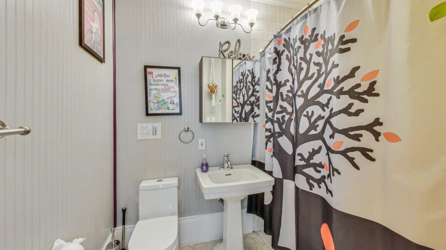 The far back bathroom has a tub if you want to soak or a traditional shower over tub  with Kiehl's bath products for a refreshing shower.
