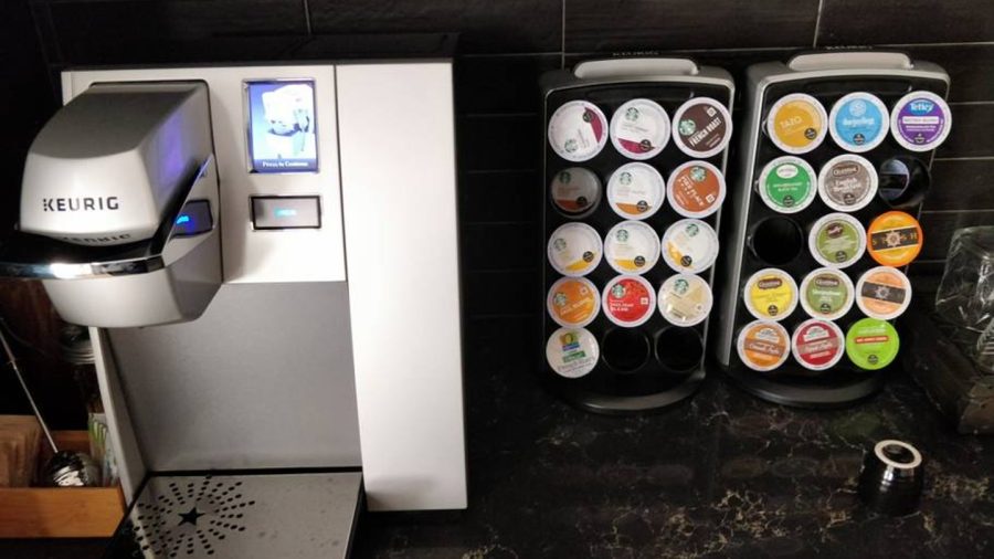 Keurig single-serve coffee maker with a large selection of coffee and tea (provided)...