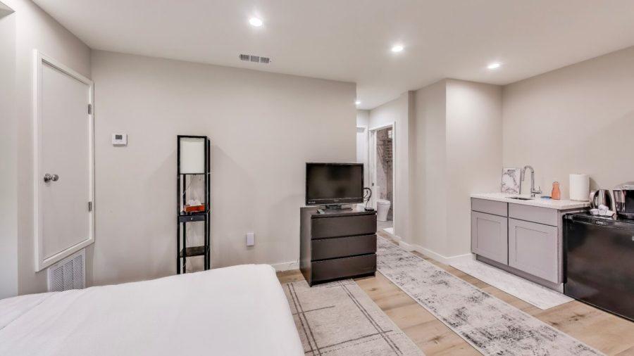Your private studio oasis.  Keurig coffee maker and a small fridge for leftovers