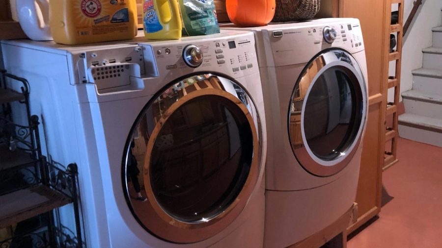 Laundry downstairs. We supply detergent pods!