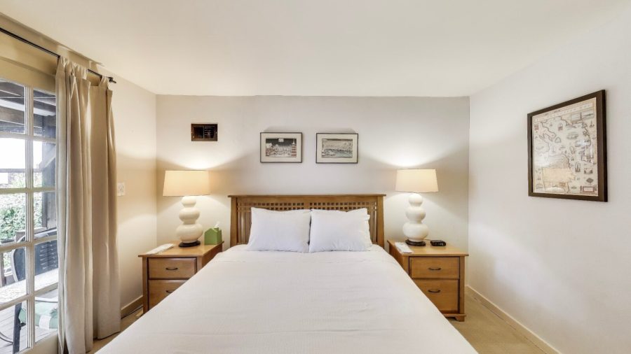 Comfy bed in a room off the garden.