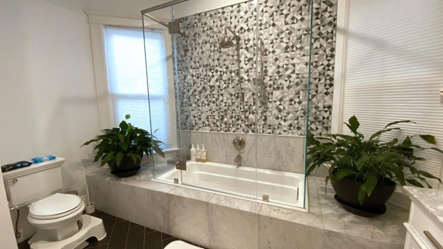 Private Master Suite en suite full bathroom with double vanity, shower and tub...