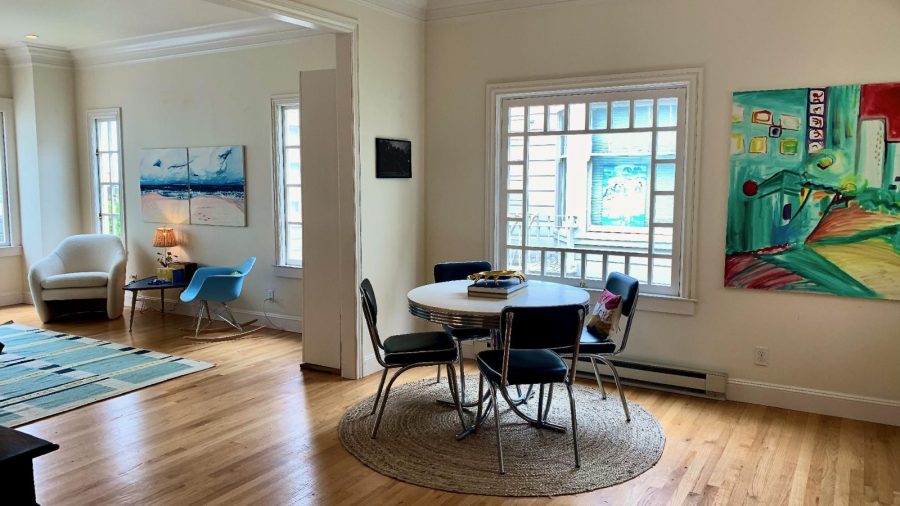 Opens to a bright living and dining area
