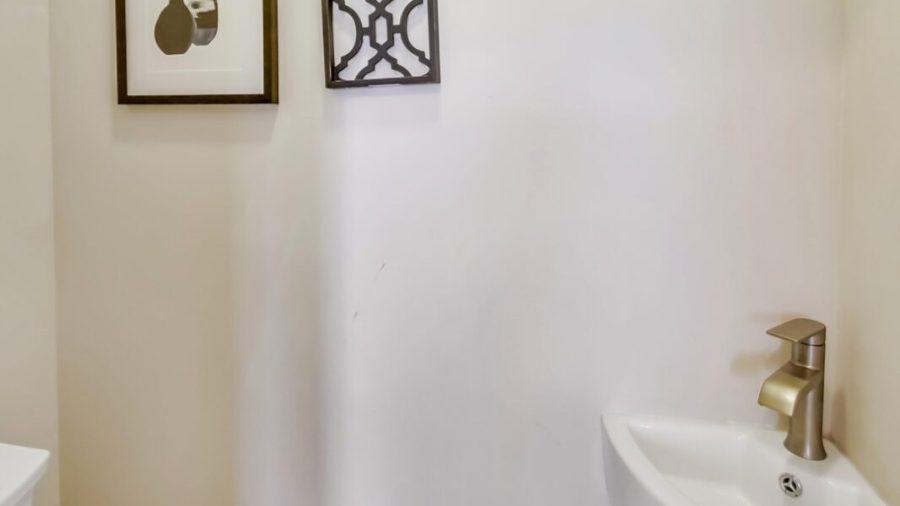 Main level water closet just off the foyer before the main bedroom.