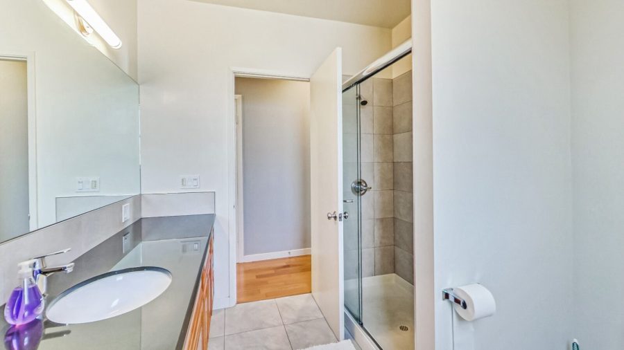 Large vanity so everyone has their own space for their toiletries.