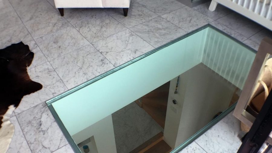On your way back into the Top Bedroom, you'll pass the floor skylight.  Wave to your friends below, and head toward the stairs...
Crib example provided by babyquip