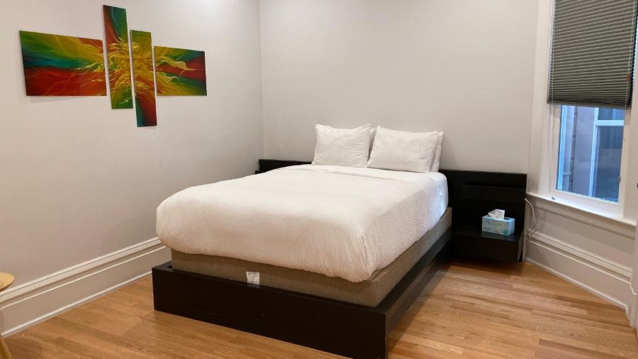 View of the Master Suite queen-sized bed from Master Suite entry...