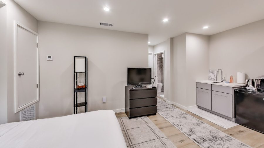 Your private studio oasis.  Keurig coffee maker and a small fridge for leftovers