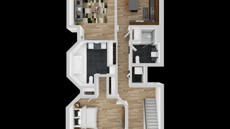Floorplan for where you'll be staying...
NOTE: the living room layout is as the photos with a Murphy Bed and can be used as a living room or a 4th bedroom