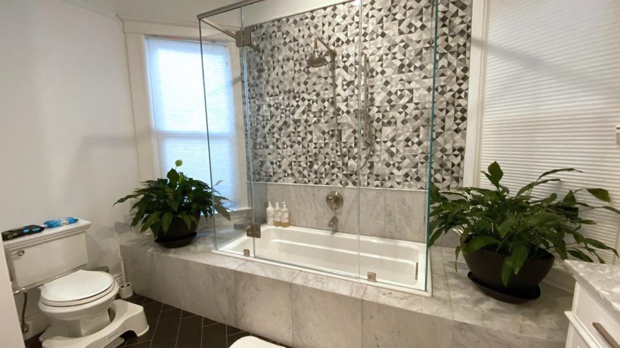 Private Master Suite en suite full bathroom with double vanity, shower and tub...
