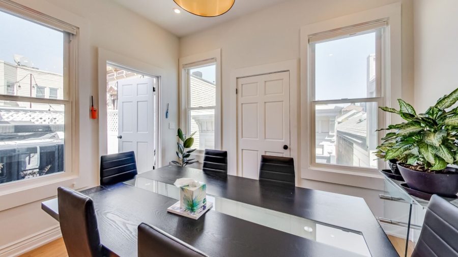 Shared dining room seats six! With an outdoor grill space off to the left...