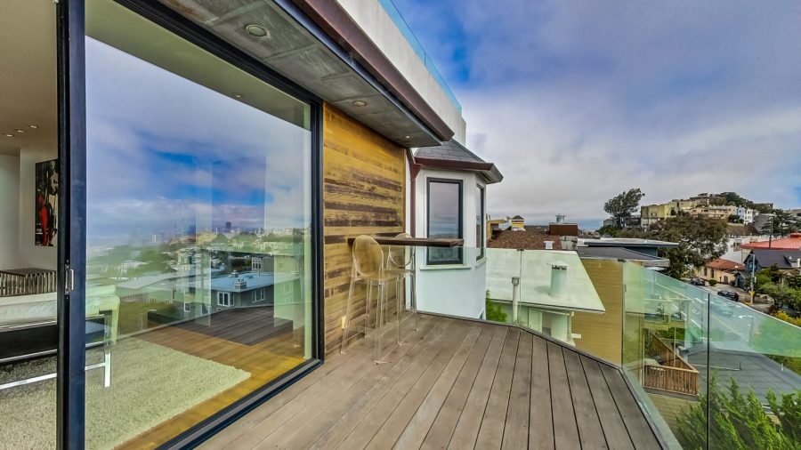 Main floor small deck seating area with panoramic view