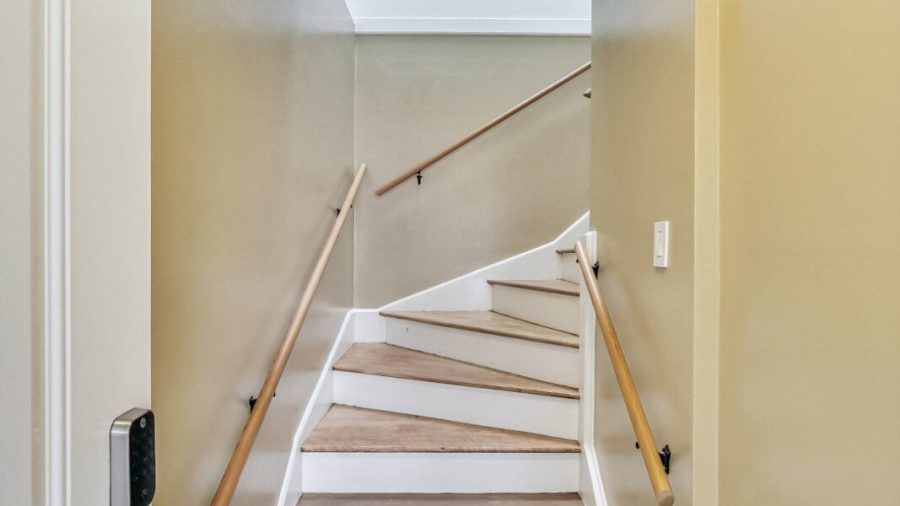 Up the skylight lit entry stairs (there are lights for night time and hand rails for safety)