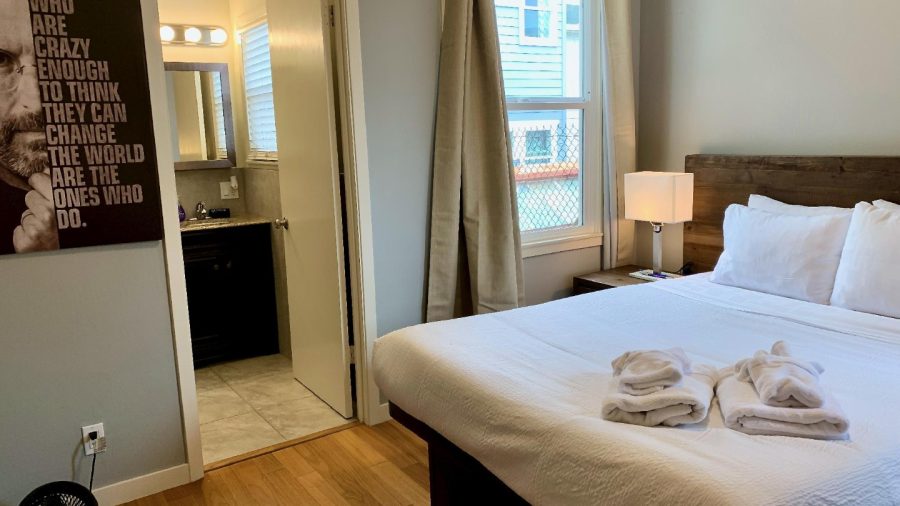 Master bedroom with queen bed and en suite bathroom...