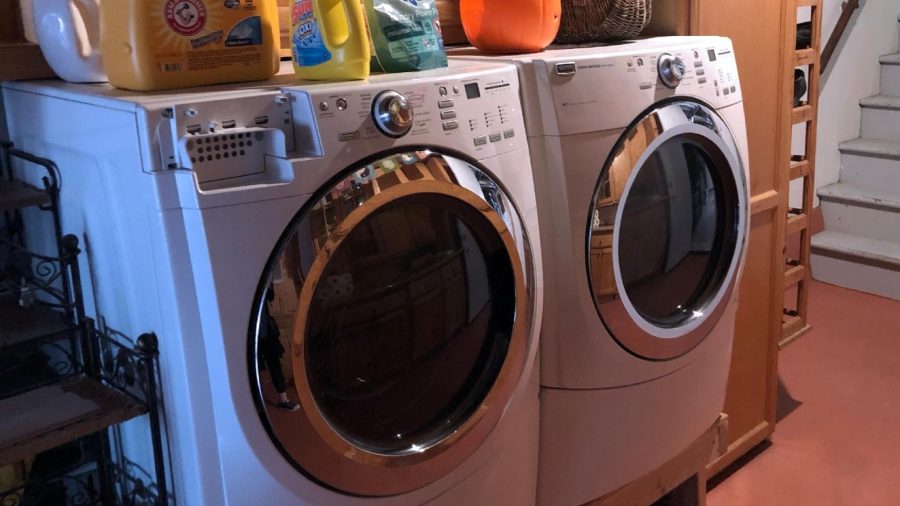 Laundry downstairs. We supply detergent pods!