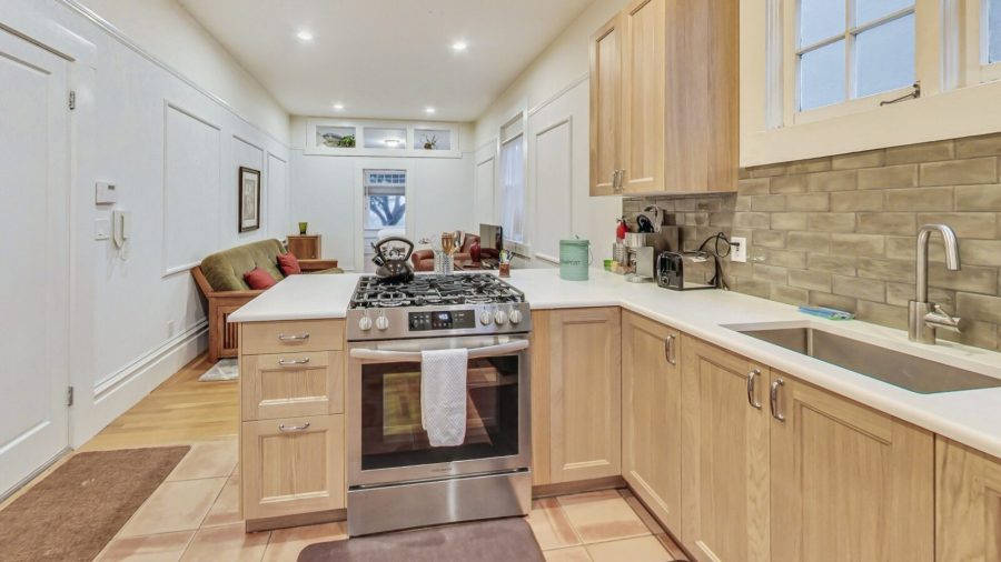 newly remodeled kitchen with living area