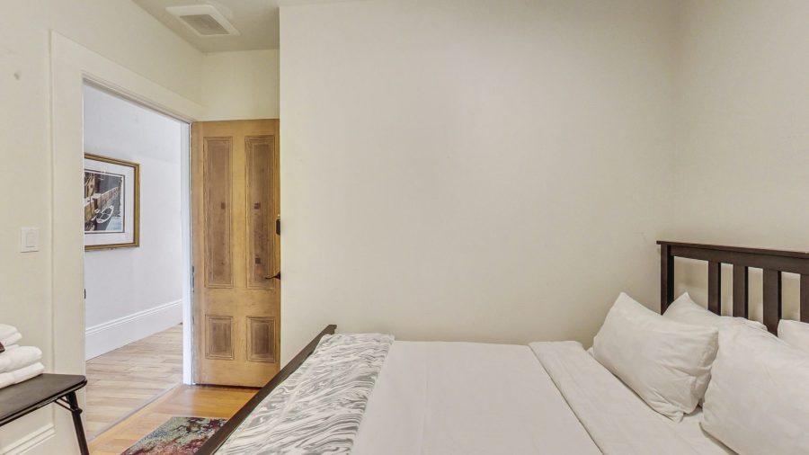 The White room is down the hall with the door on the right before the first bathroom.   It's small and cozy but quiet and comfortable. 