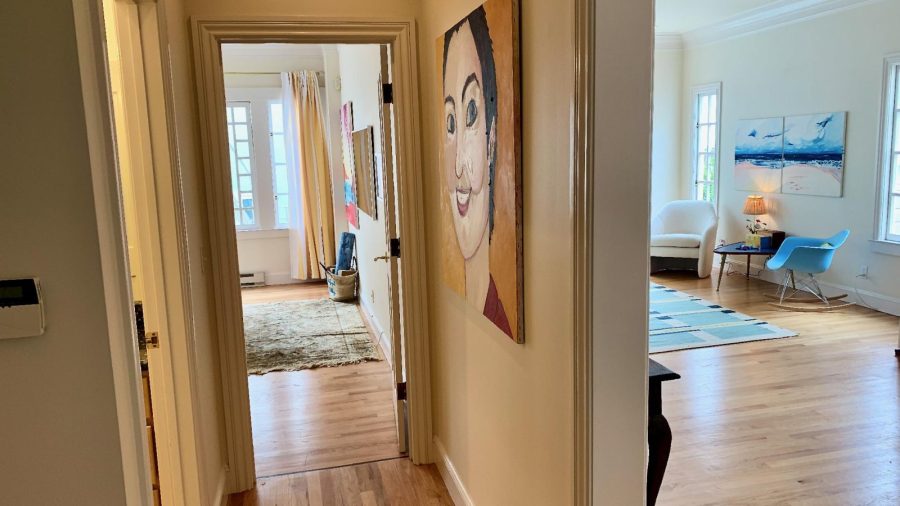 Entry hallway to the stylish, artist's flat