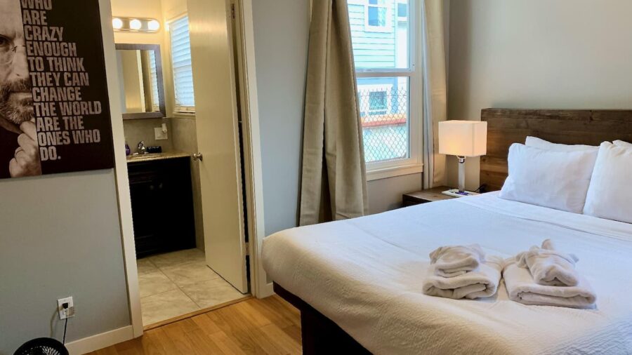 Master bedroom with queen bed and en suite bathroom...
