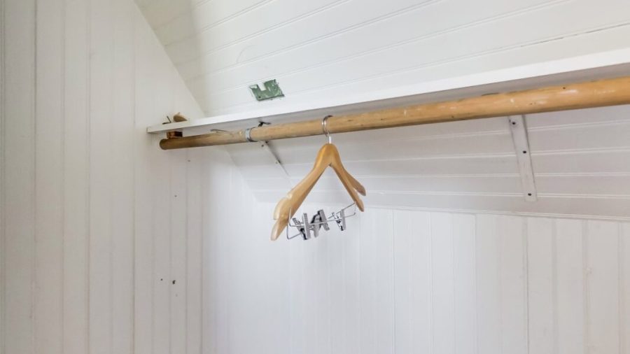 The front bedroom upstairs has a full bed and plenty of closet space