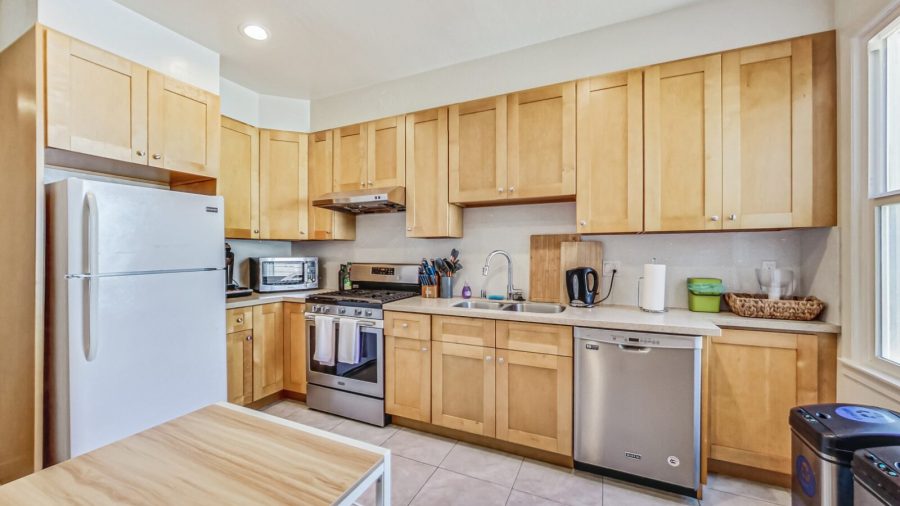 Well appointed kitchen with a dining table for 4.  We provide coffee, tea, sweeteners and dishwasher pods.