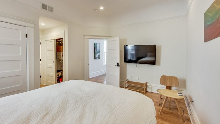 First bedroom at the top of the steps is the Master Bedroom...