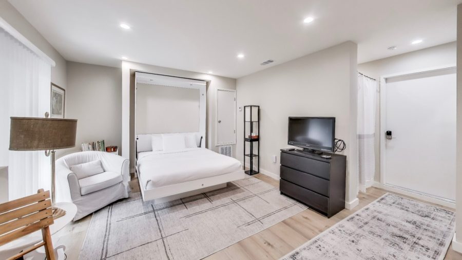 Your private studio oasis.  The murphy bed can be put up if you need more space. 