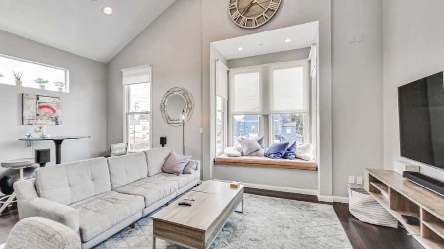 Open concept living room, as viewed from the Kithcen