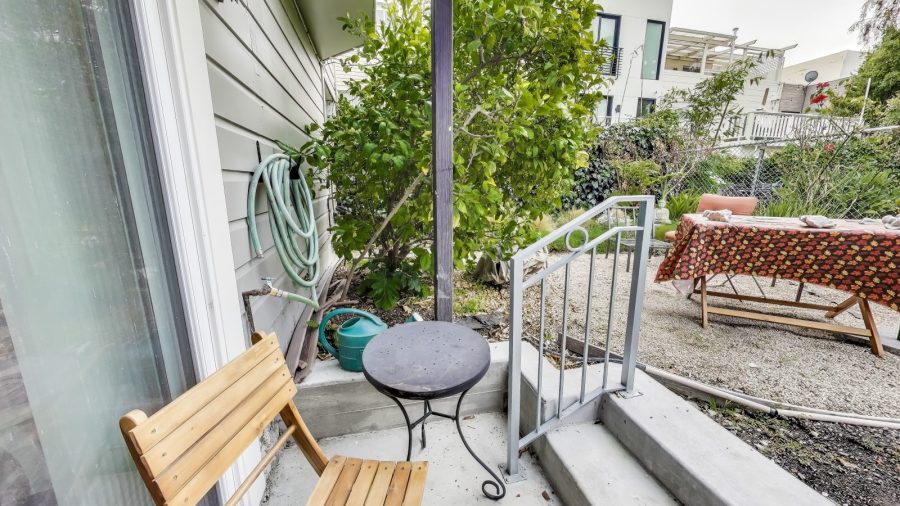 Small bistro set just outside your studio.  This is a shared garden space, but the bistro set and small patio are exclusively for your use. 