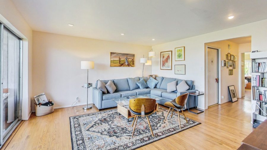 Spacious living room with roomy and comfy sofa.