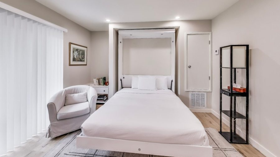 Your private studio oasis.  The Murphy bed can be put up if you need more space.   The comfy chair is perfect for reading 