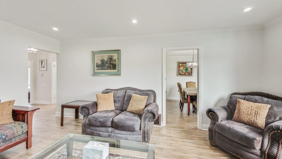 the spacious living room on the upper level