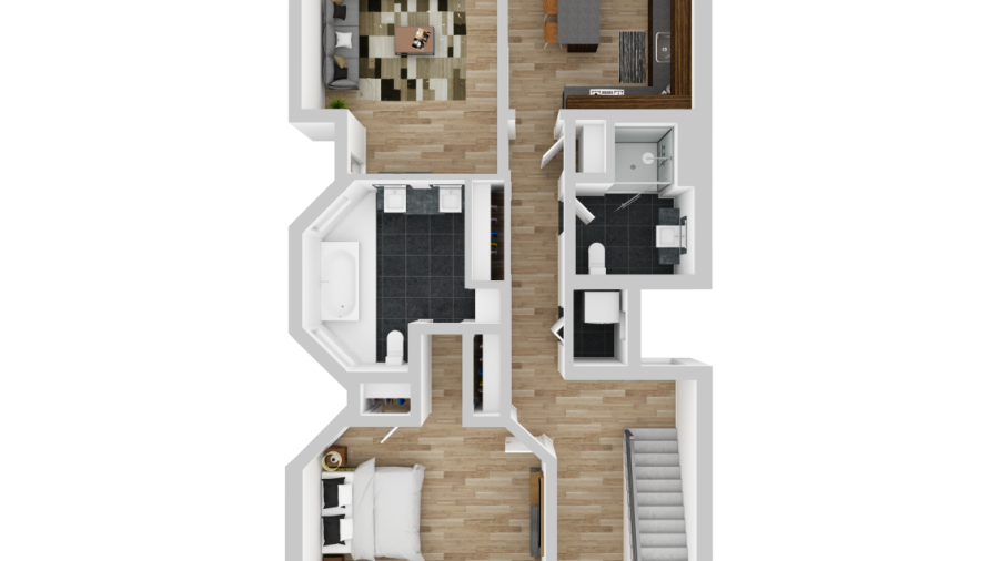 Floorplan for where you'll be staying...
NOTE: the living room layout is as the photos with a Murphy Bed and can be used as a living room or a 4th bedroom