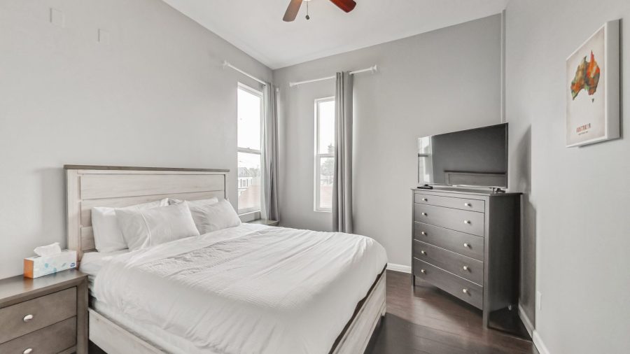 This is the smallest bedroom but it's still very spacious.  featuring a smart tv and large closet. 