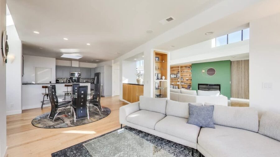 Family room/TV room opens into the Dining room and kitchen