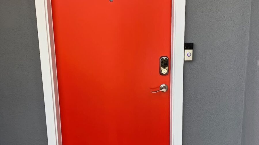 The front door features keyless entry and a video doorbell