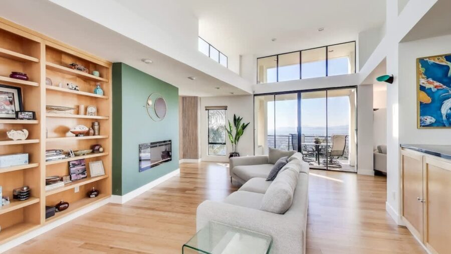 There is a patio located off the living room and family room