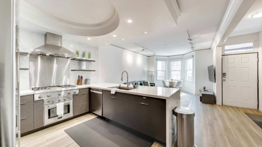 Open concept kitchen/living area